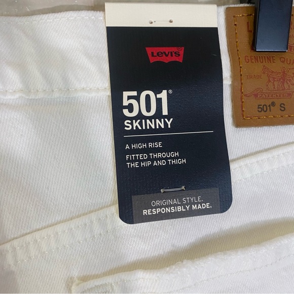 Levi's 501 Free People NWT Women's 31 x 28 Skinny Jeans Snow White Denim Pants - Picture 6 of 8